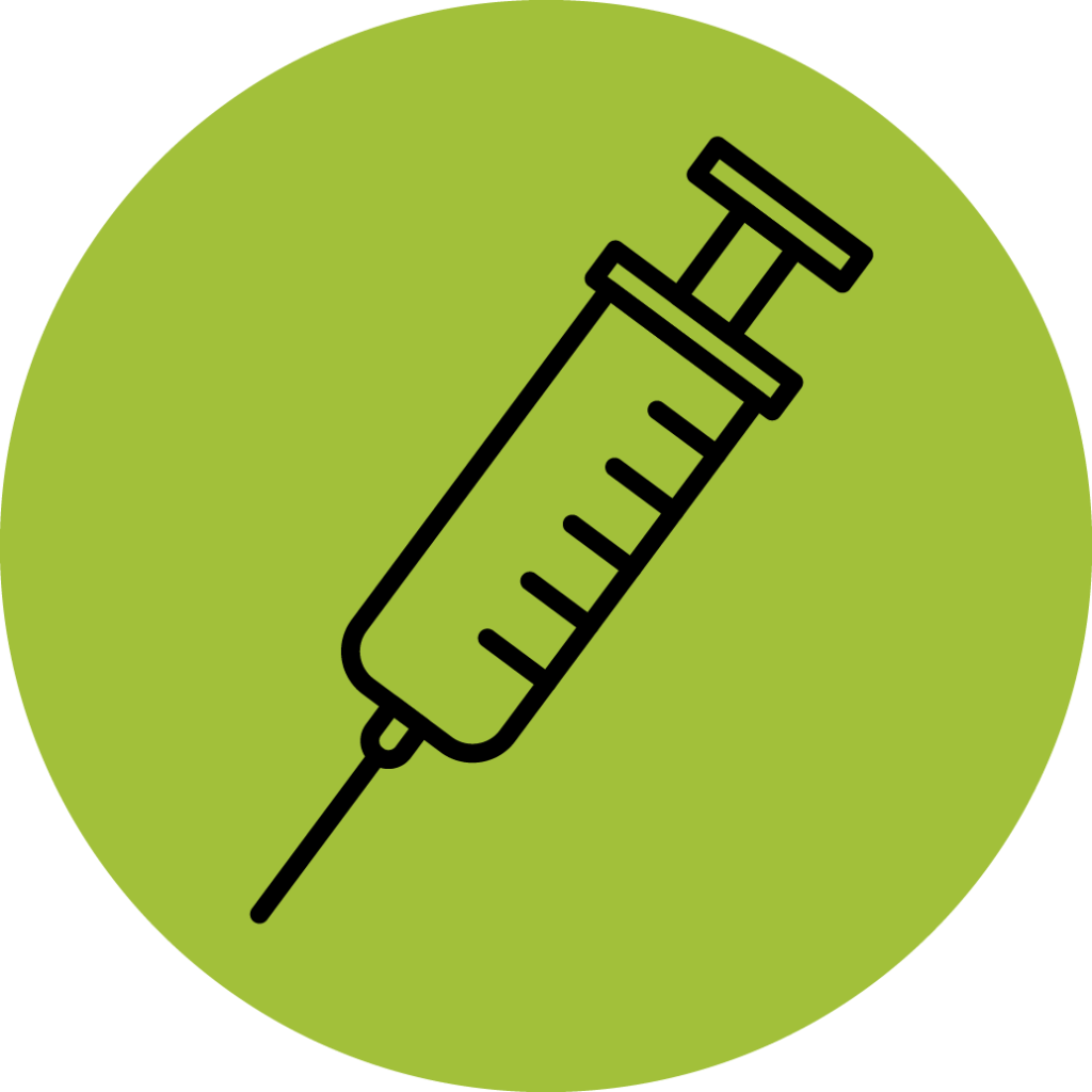 Outline of a syringe and needle on a green circle